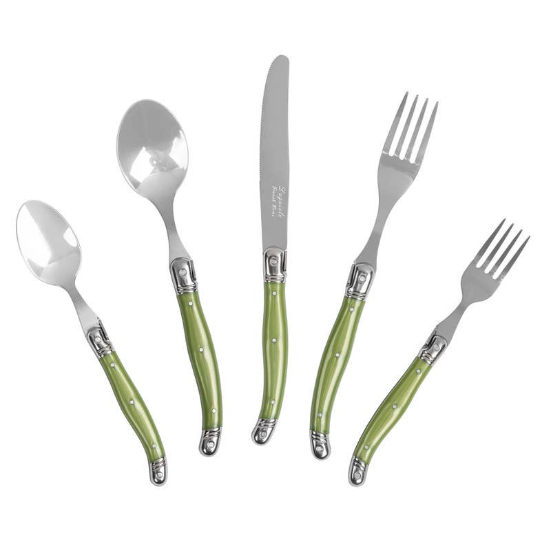 20-Piece Stainless-Steel Laguiole Flatware Set, Spring Green