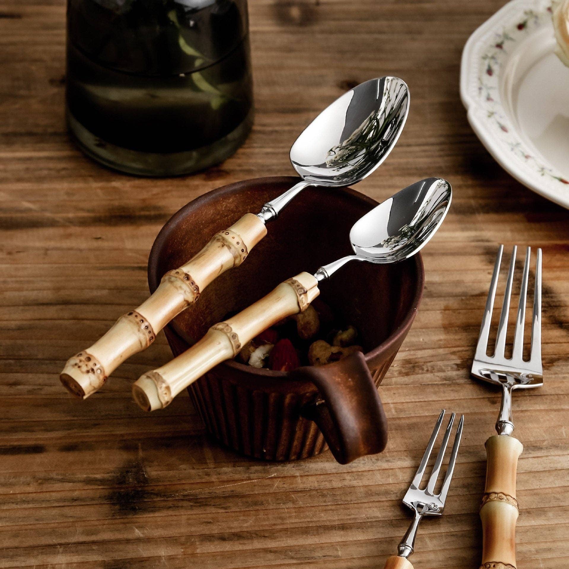 Gohobi A set of 6 Pieces Bamboo Handle Cutlery
