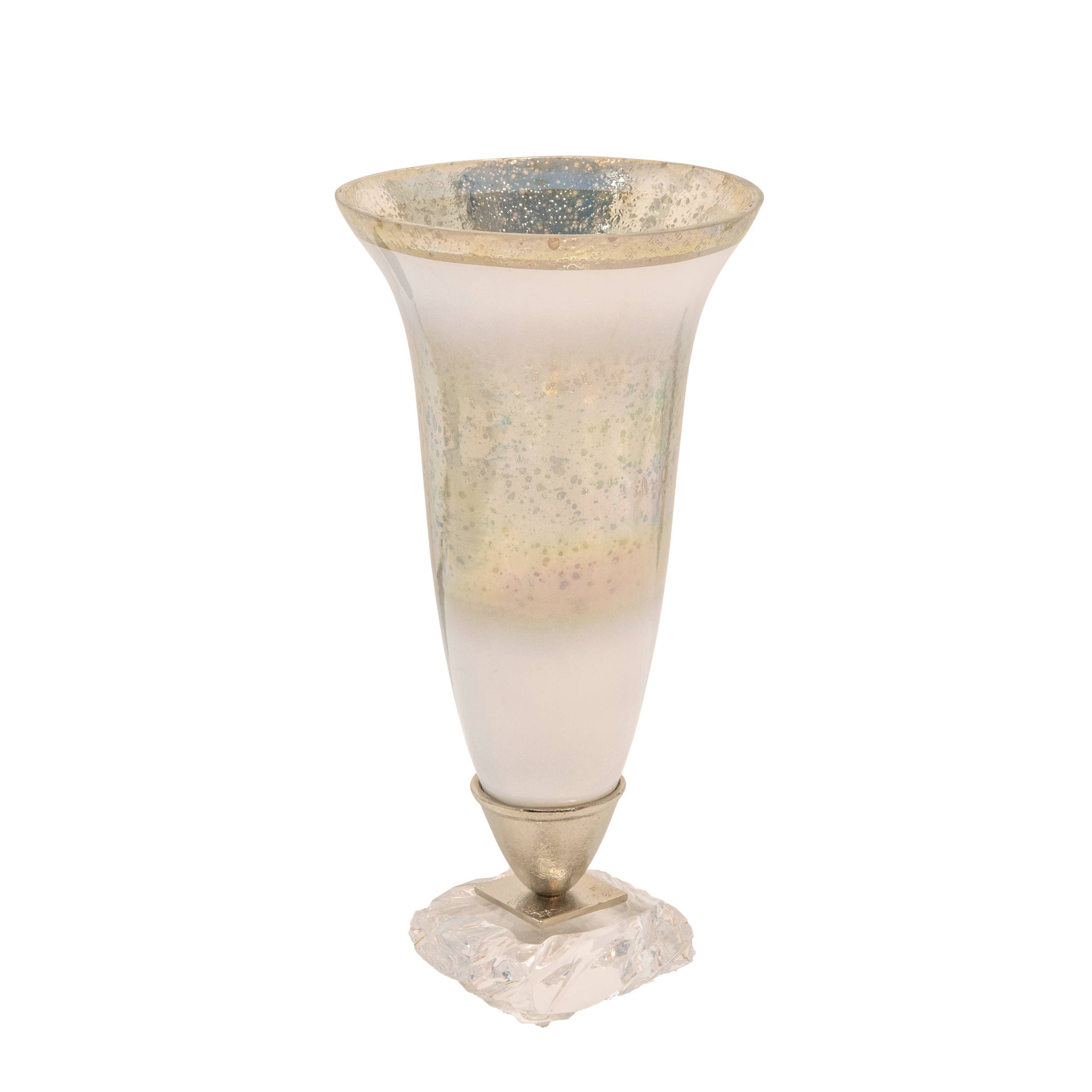 Decorative Vase - Silver Metal Glass with Acrylic Base, 15in