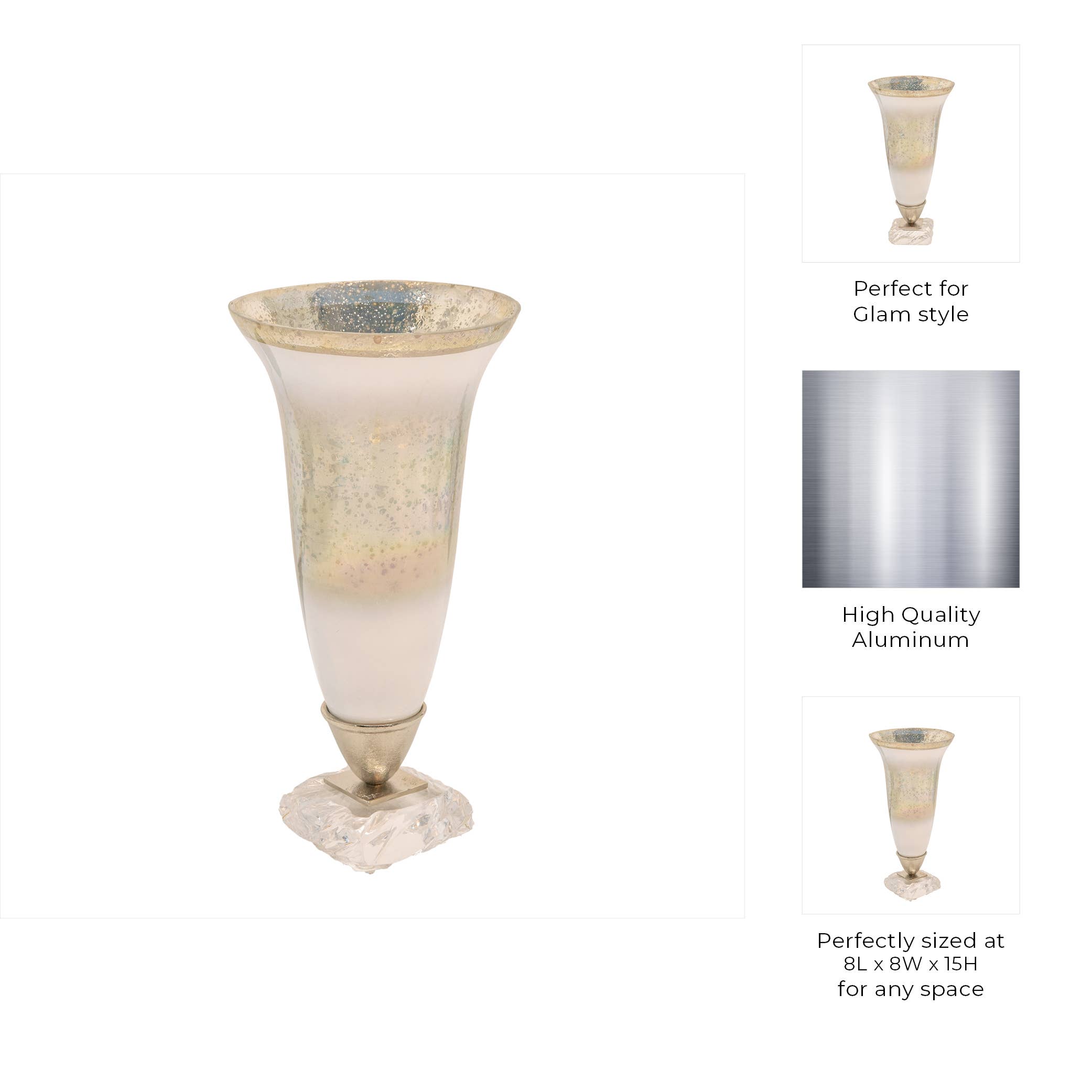 Decorative Vase - Silver Metal Glass with Acrylic Base, 15in