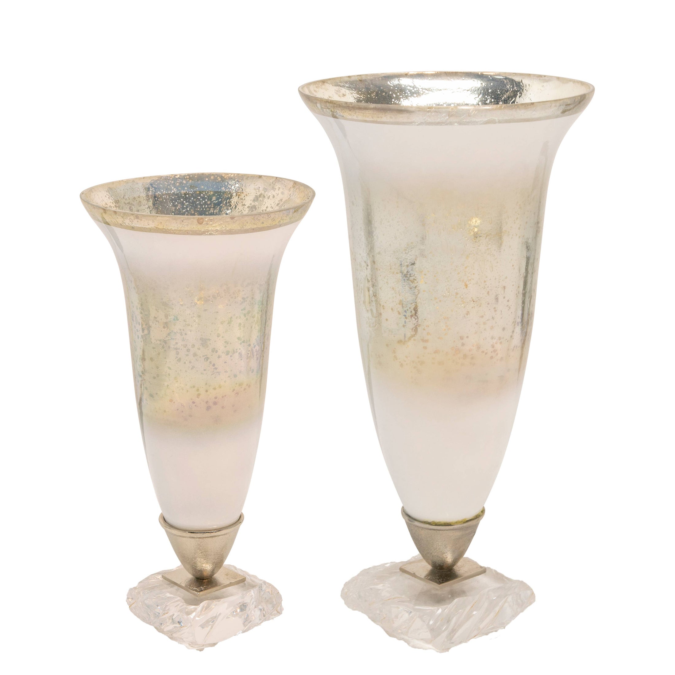 Decorative Vase - Silver Metal Glass with Acrylic Base, 15in