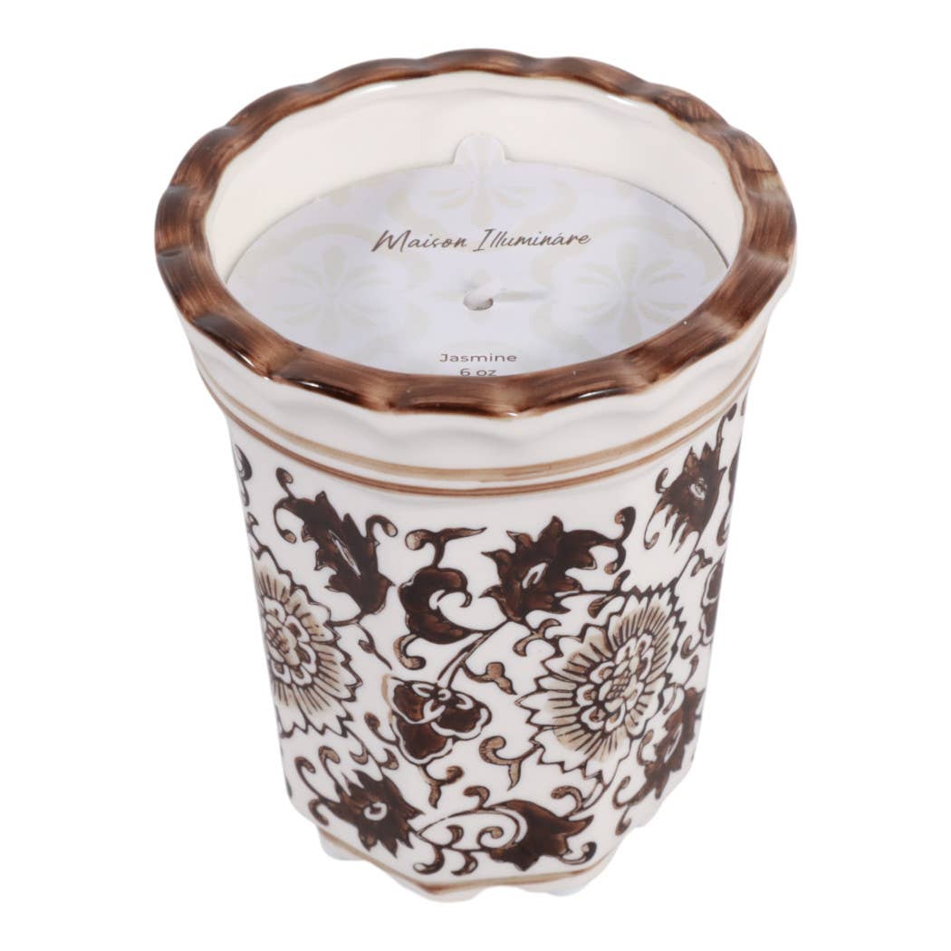 Scented Candle - Jasmine Brown and White Ceramic, 7 Oz