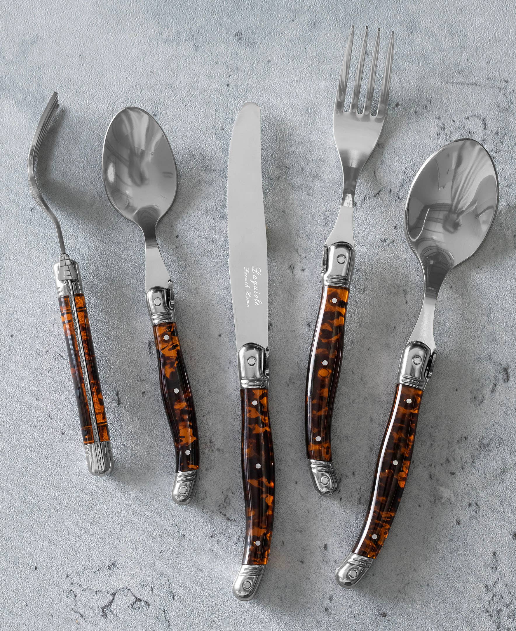 Laguiole Connoisseur 20pc 18/10 SS Tortoise Flatware Set