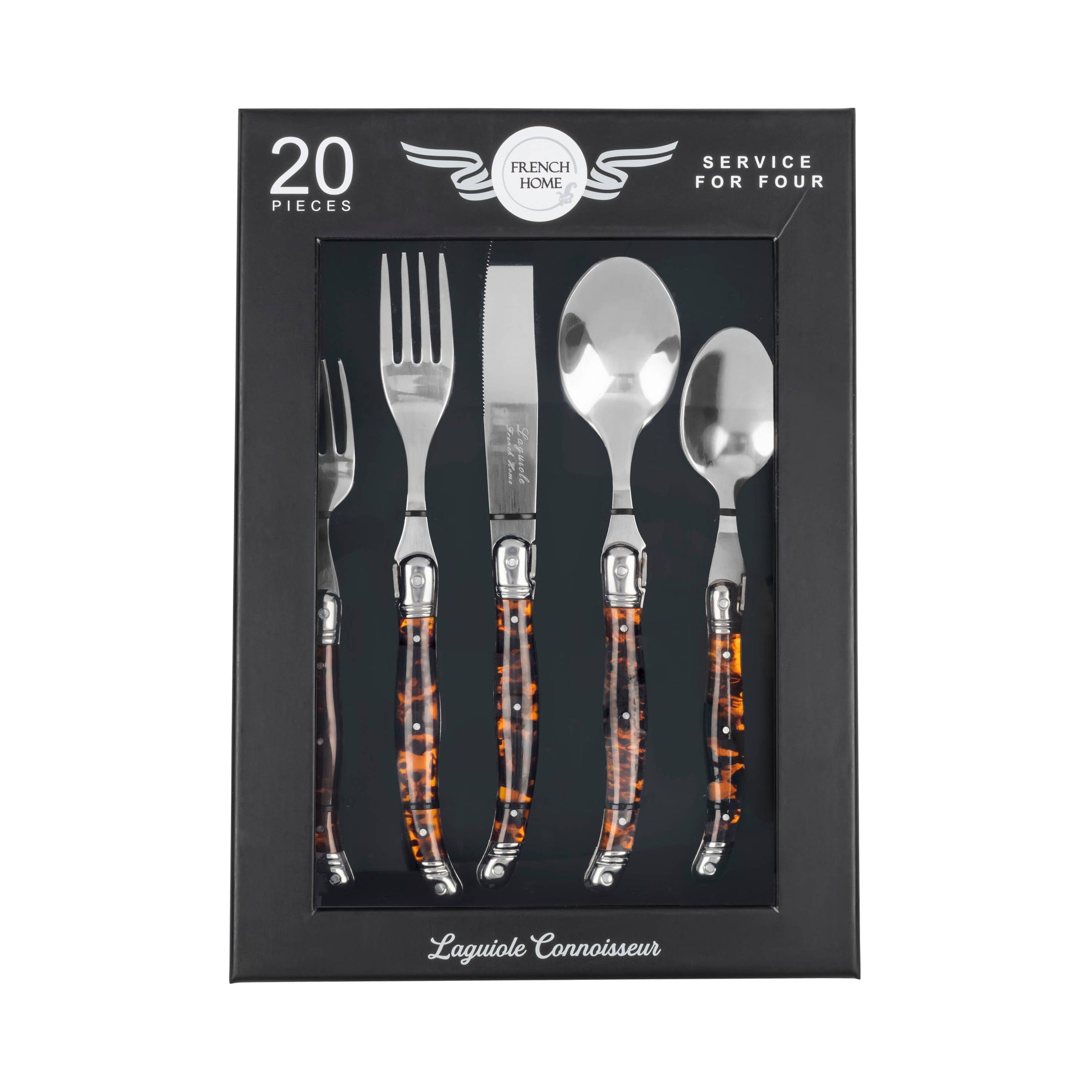 Laguiole Connoisseur 20pc 18/10 SS Tortoise Flatware Set