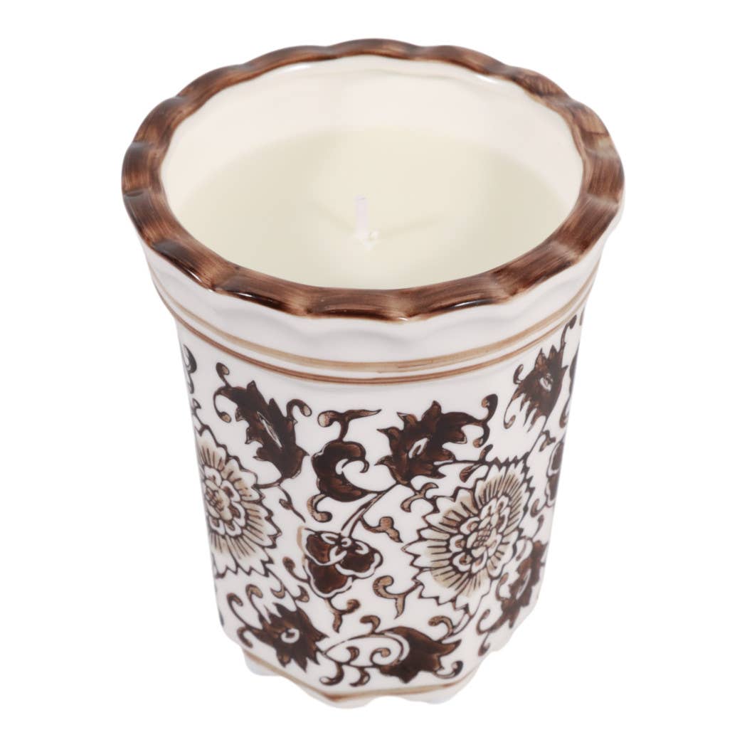 Scented Candle - Jasmine Brown and White Ceramic, 7 Oz