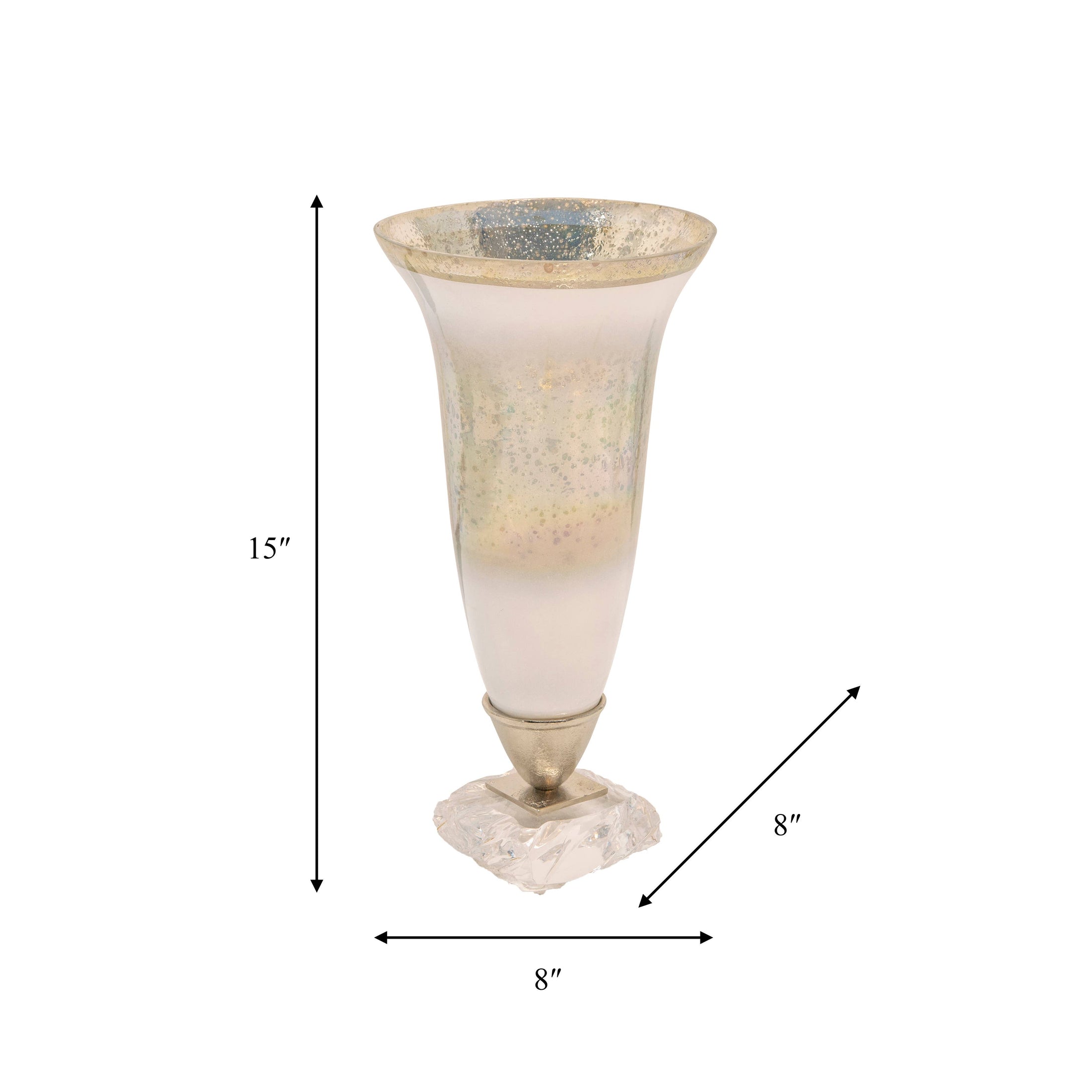 Decorative Vase - Silver Metal Glass with Acrylic Base, 15in