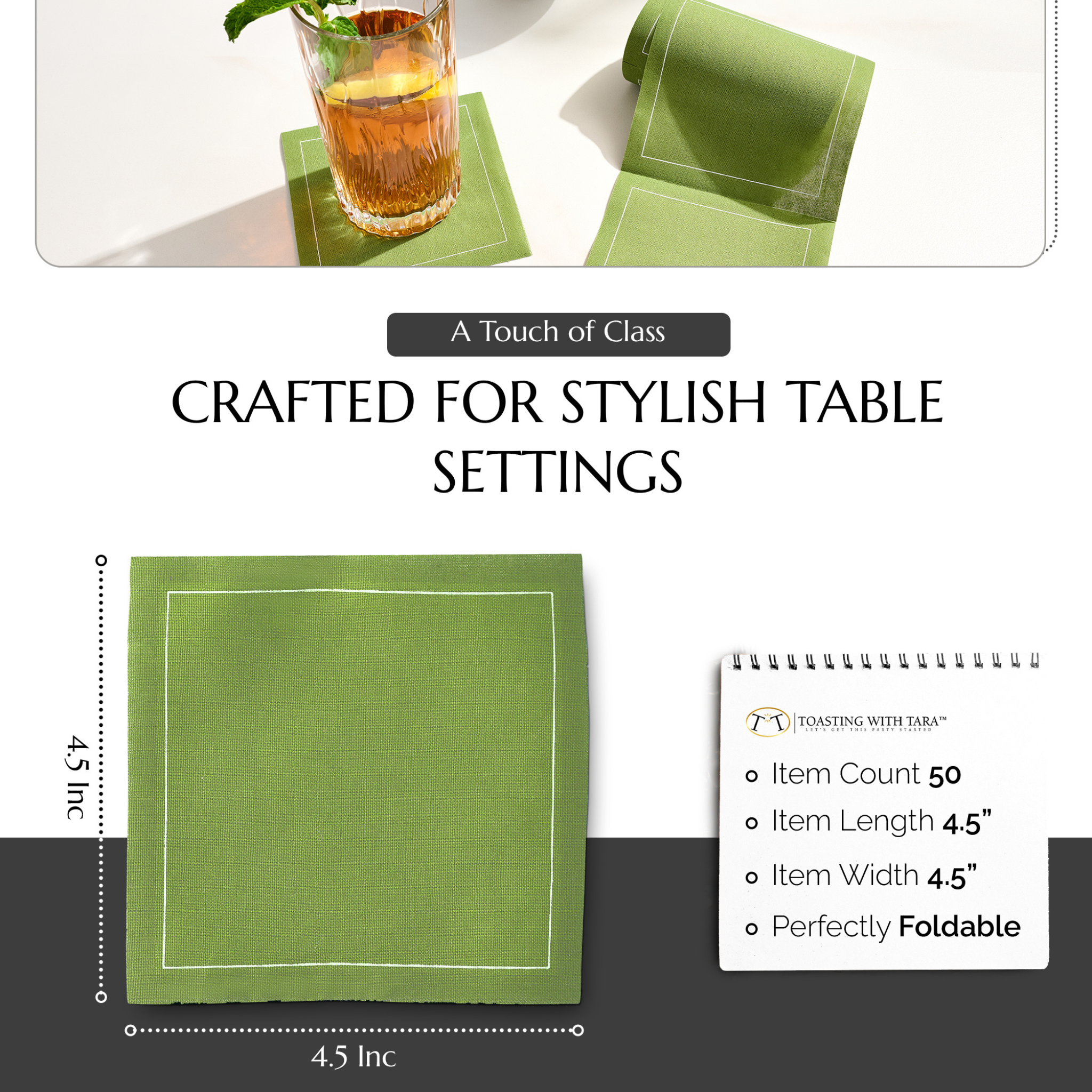 Cotton Cocktail Napkin Roll: Olive (Warm Green)