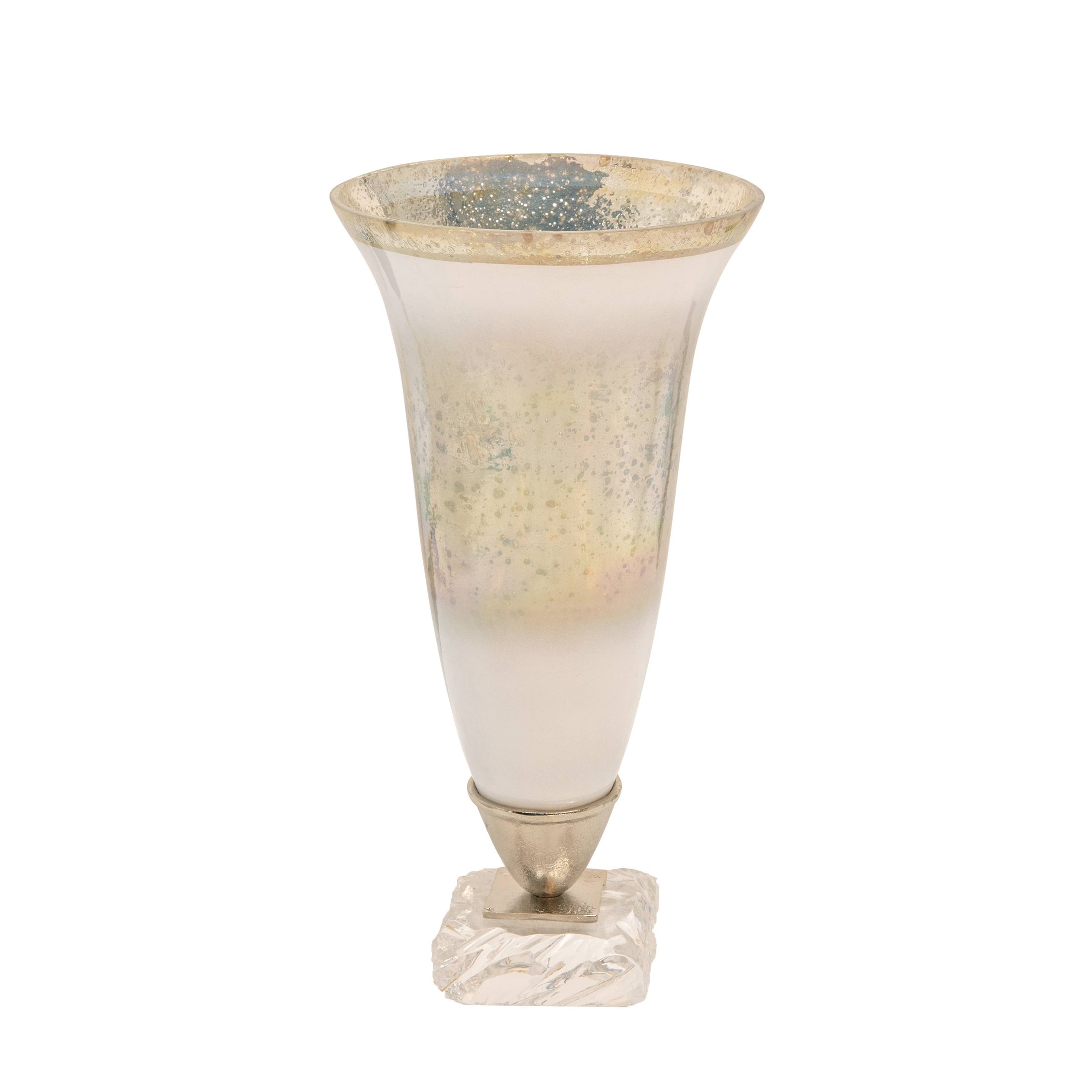 Decorative Vase - Silver Metal Glass with Acrylic Base, 15in
