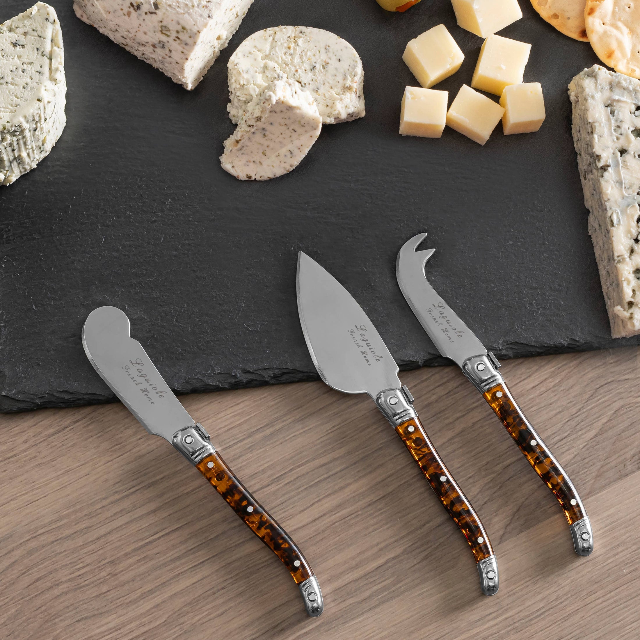 French Home Laguiole 3-Piece Tortoise Shell Cheese Knife Set