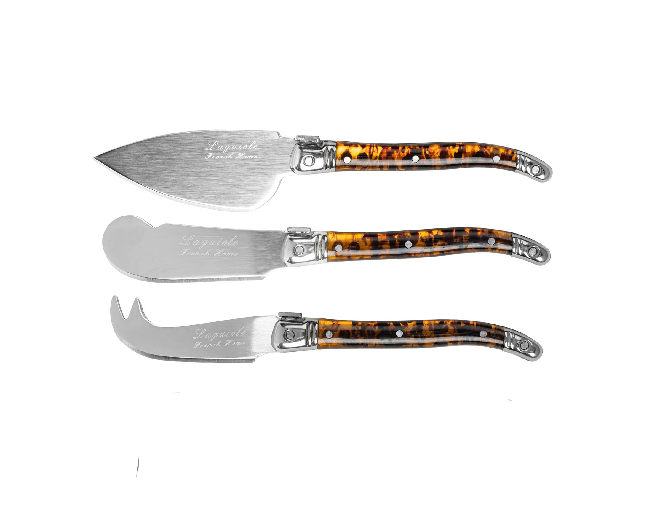 French Home Laguiole 3-Piece Tortoise Shell Cheese Knife Set